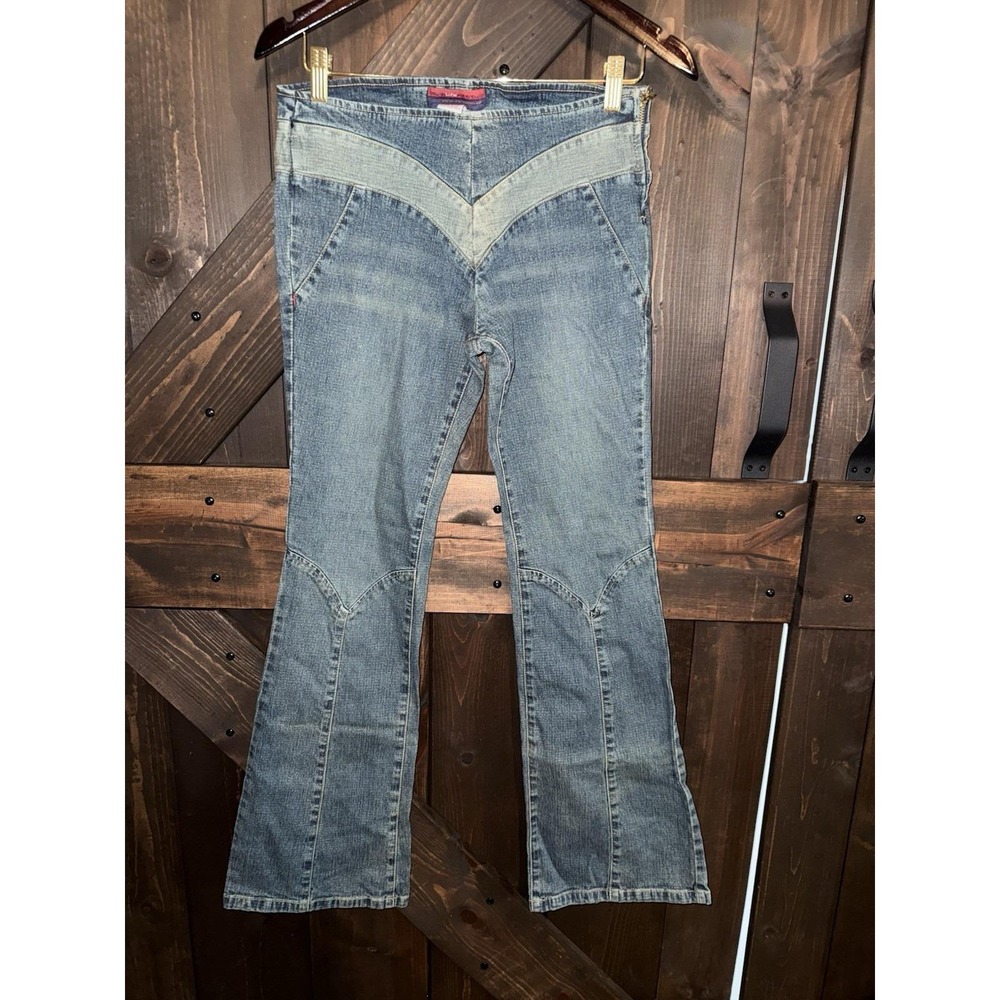 Style Life Attitude Y2K Women's Sz 3/4 Blue Jeans Low Rise Flare Side Zipper
